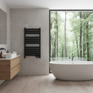 Smart aluminum electric towel dryer rack with 24-hour timing control for optimized energy saving in modern bathrooms.