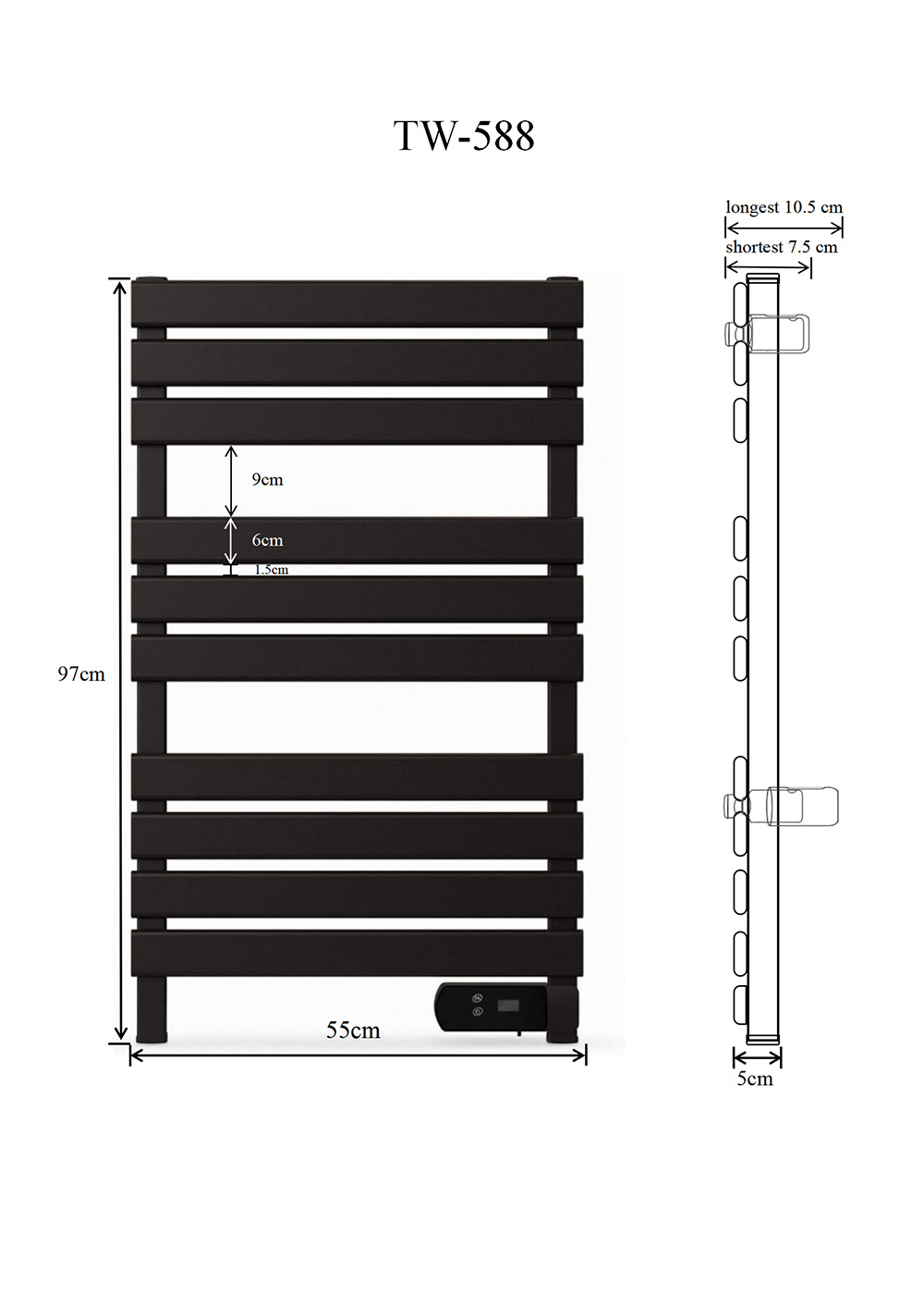 Renowell 500W White Aluminum Electric Heated Towel Rail