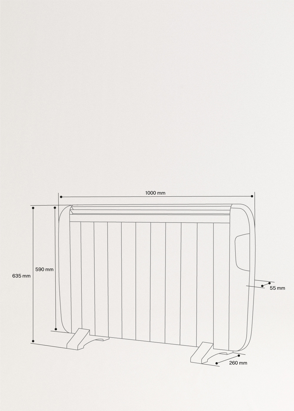 Slim white aluminum convection heater featuring a portable design and wall-mount kit.